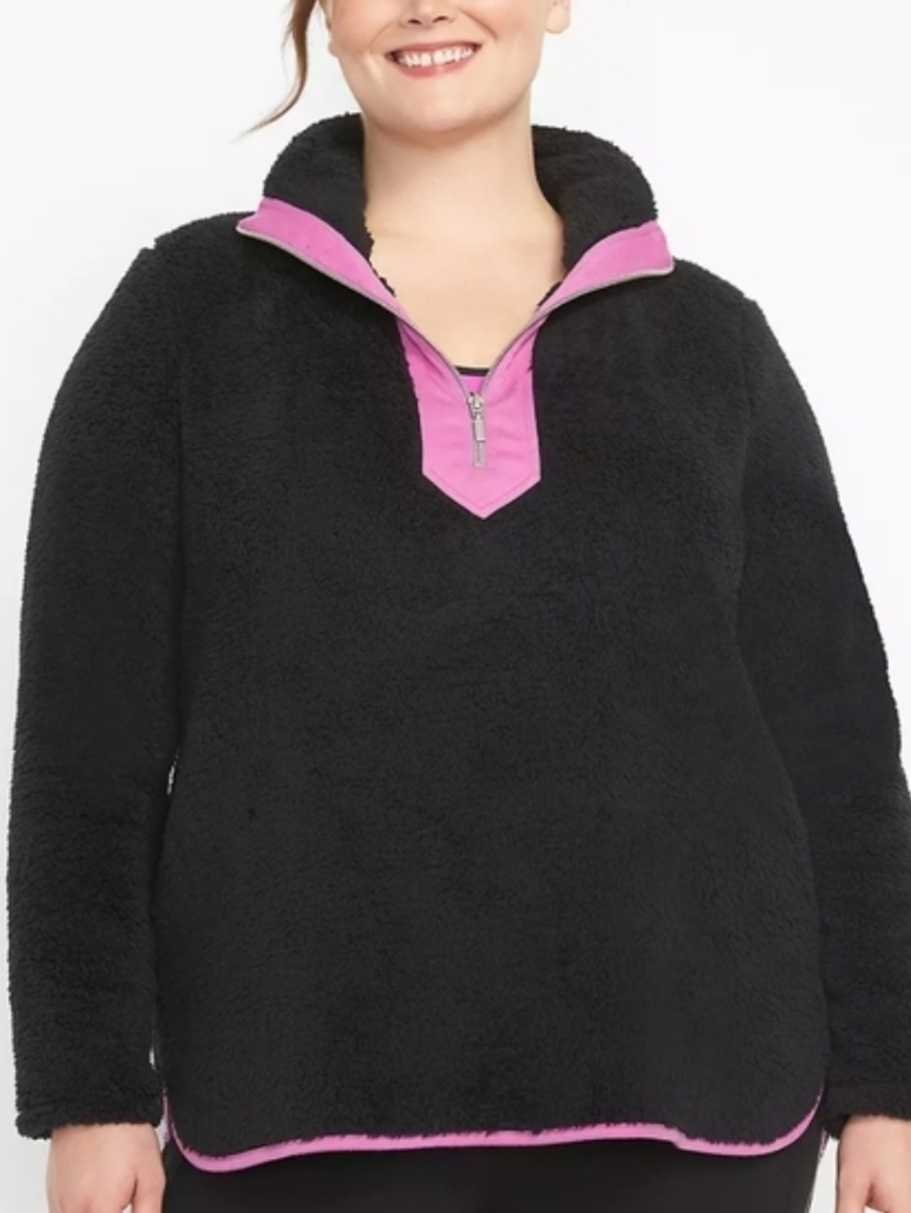 Lane Bryant Livi active sherpa half zip pullover sweatshirt black pink 14/16 NWT